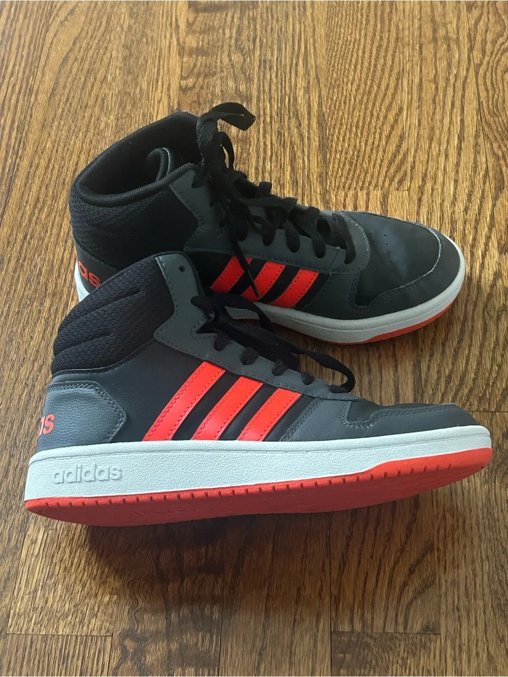 Adidas Hoops Mid 3.0 Kids High Top Sneakers Black Red Size 4 Basketball Shoes